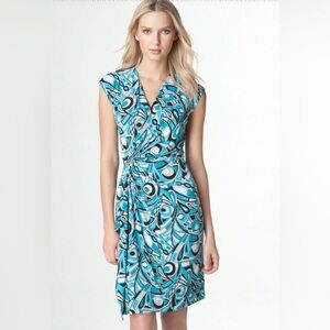 Michael Kors Pop Art Faux-Wrap Sleeveless Dress Teal Multi XS